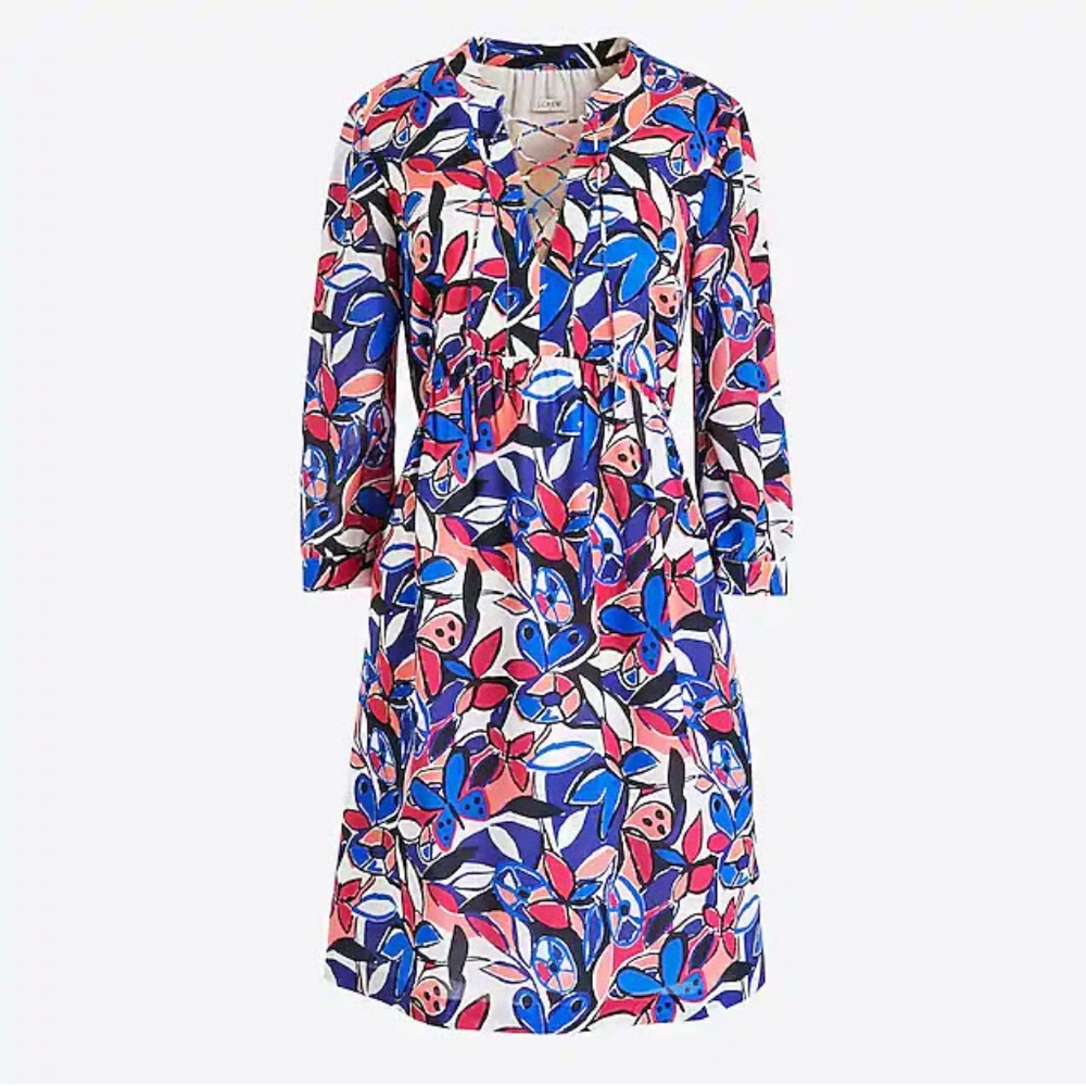 NWT J. Crew Lace-Up Night Berry Sky Printed Dress